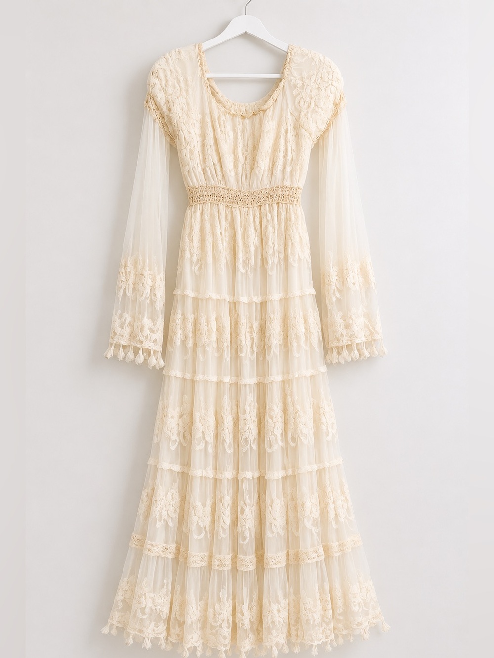 J & L Designs Boutique Ivory Lace Boho Maxi Dress Large Cottagecore Romantic